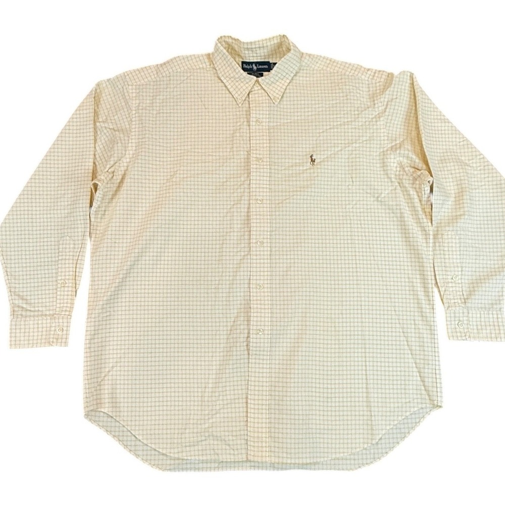 Ralph Lauren Shirt Mens XL Blake Yellow White Tattersall Check Heavy Cotton